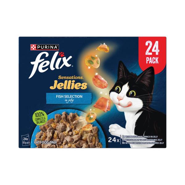 FELIX ADULT SENSATIONS JELLIES FISH SELECTION CAT FOOD 24X85GRAM