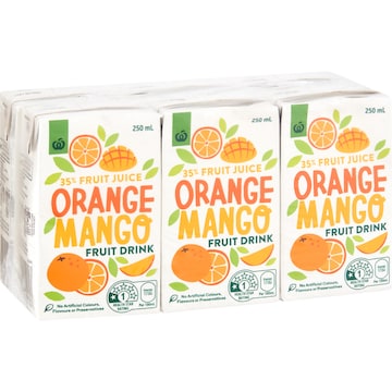 Woolworths Orange Mango Fruit Drink Poppers 250mL x 6 pack