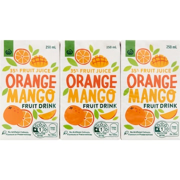 Woolworths Orange Mango Fruit Drink Poppers 250mL x 6 pack