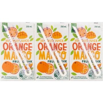 Woolworths Orange Mango Fruit Drink Poppers 250mL x 6 pack