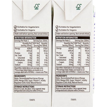 Woolworths Orange Mango Fruit Drink Poppers 250mL x 6 pack