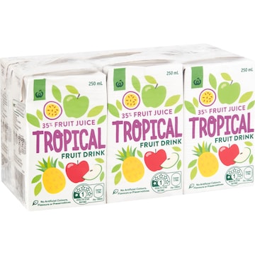 Woolworths Tropical Fruit Drink Poppers 250mL x 6 pack