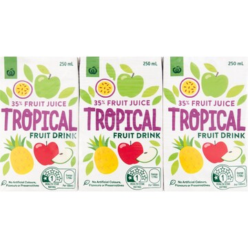 Woolworths Tropical Fruit Drink Poppers 250mL x 6 pack