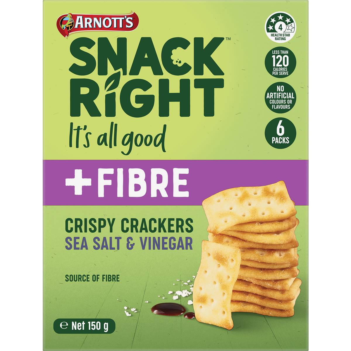 Arnotts Snack Right Crispy Cracker Biscuits Sea Salt & Vinegar 150g