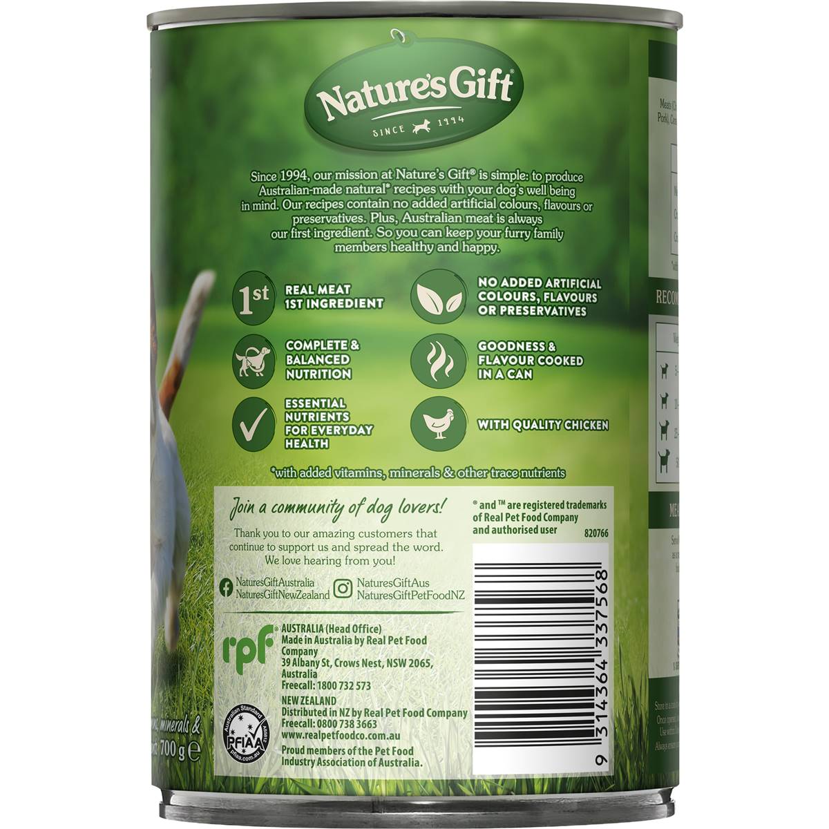 Nature's Gift Adult Wet Dog Food Tin Chicken Casserole 700g