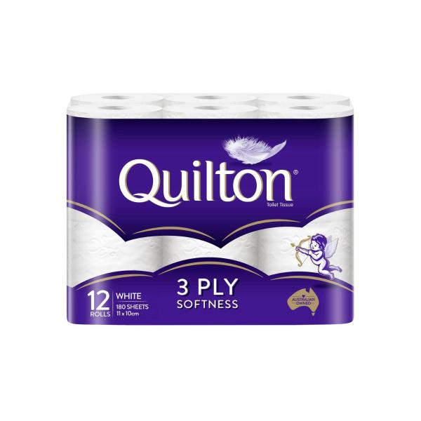 QUILTON 3 PLY TOILET ROLLS 12 PACK:UNSCENTED WHITE:.:2160 SHEET