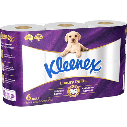 Kleenex Luxury Quilts Toilet Tissue 3 Ply White 150 Sheets 6 Pack