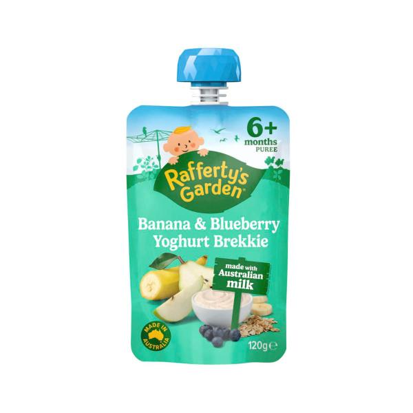 RAFFERTY'S GARDEN BLUEBERRY- BANANA & PEAR YOGHURT BREKKIE 6+ MONTHS 120G