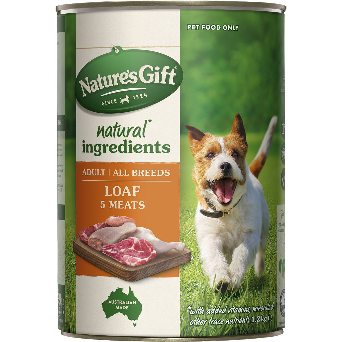 Nature's Gift Adult Wet Dog Food Tin Loaf 5 Meats 1.2kg