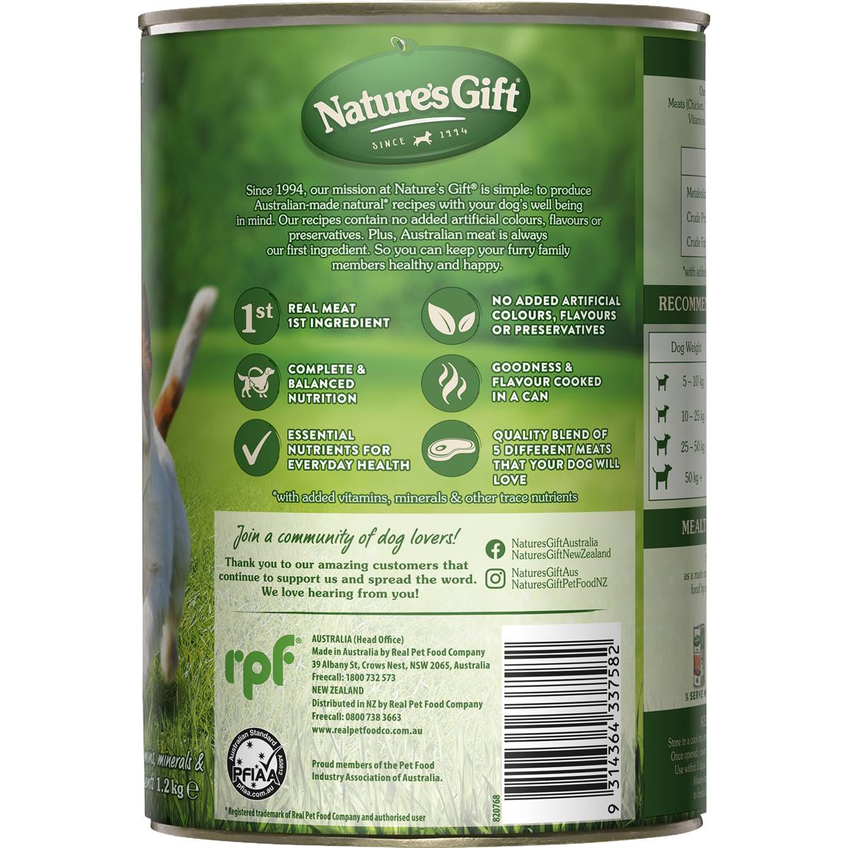 Nature's Gift Adult Wet Dog Food Tin Loaf 5 Meats 1.2kg