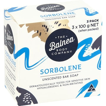 The Balnea Body Company Sorbolene Unscented Soap 100g x 3 pack