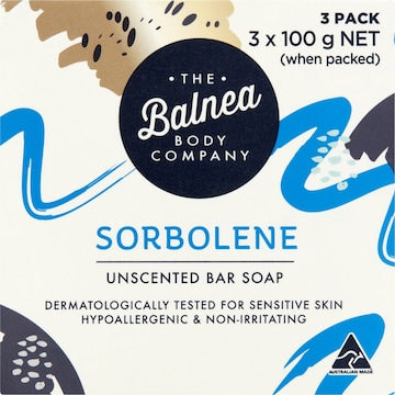 The Balnea Body Company Sorbolene Unscented Soap 100g x 3 pack
