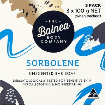 The Balnea Body Company Sorbolene Unscented Soap 100g x 3 pack