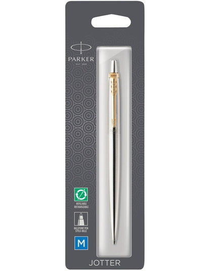 Parker Jotter Ballpoint Pen Stainless Steel Gold Trim