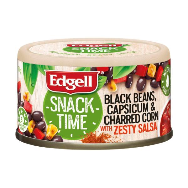 EDGELL SNACK TIME BLACK BEANS- CAPSICUM & CHARRED CORN WITH ZESTY SALSA 70G