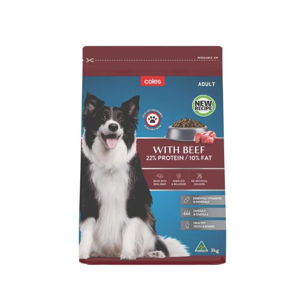 COLES ADULT DRY DOG FOOD WITH BEEF 3 KG