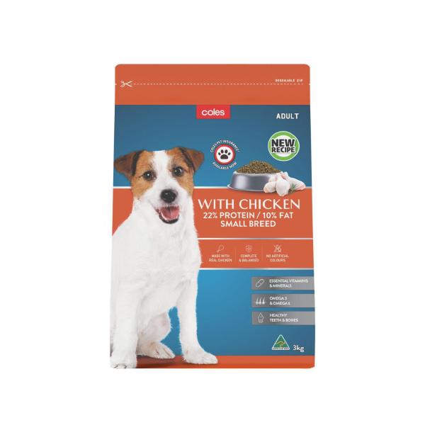 COLES ADULT SMALL BREED DRY DOG FOOD WITH CHICKEN 3 KG