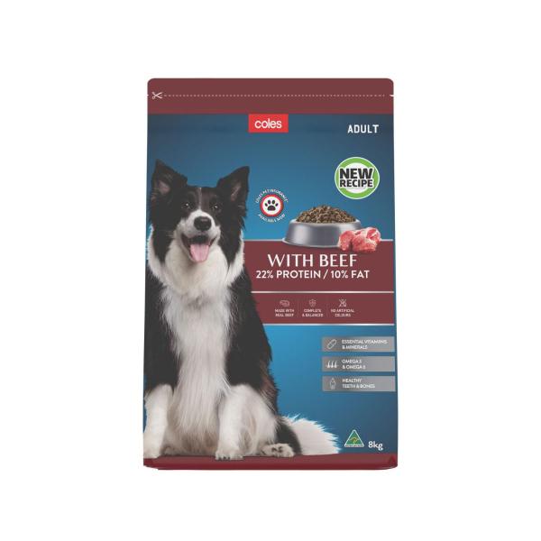 COLES ADULT DRY DOG FOOD WITH BEEF 8 KG