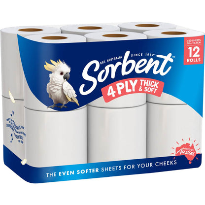 Sorbent 4PLY Thick & Soft Toilet Paper 12 pack