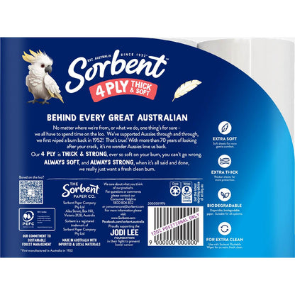 Sorbent 4PLY Thick & Soft Toilet Paper 12 pack