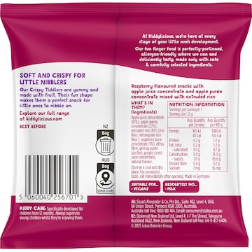 Kiddylicious Crispy Tiddlers Raspberry 12g