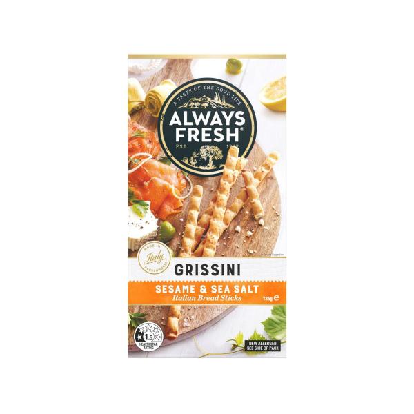 ALWAYS FRESH GRISSINI  BREADSTICKS:SESAME & SEA SALT:.:125 GRAM