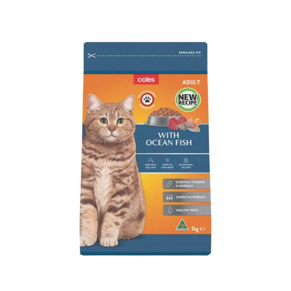 COLES ADULT DRY CAT FOOD WITH OCEAN FISH 1 KG