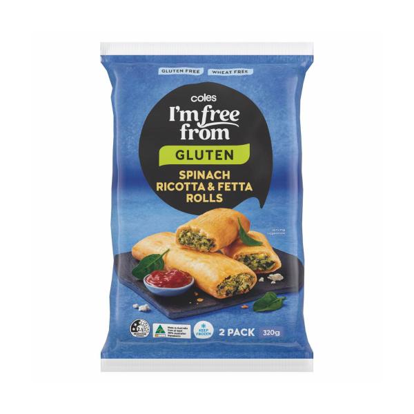 COLES I'M FREE FROM SPINACH RICOTTA & FETTA ROLLS 2PK 320G