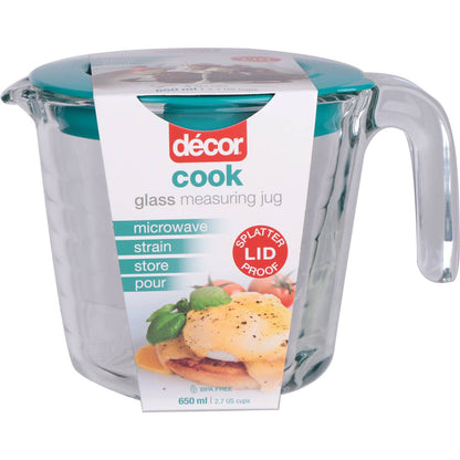 Decor Cook Glass Measuring Jug With Teal Lid 650mL