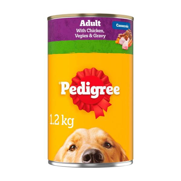 PEDIGREE ADULT WET DOG FOOD CHICKEN- RICE AND VEGIES CASSEROLE 1.2KG CAN