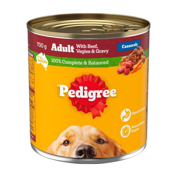 PEDIGREE ADULT WET DOG FOOD WITH BEEF- VEGIES & GRAVY CASSEROLE 700G CAN