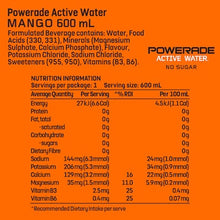 Powerade Active Water Mango Sports Drink Sipper Cap 600mL