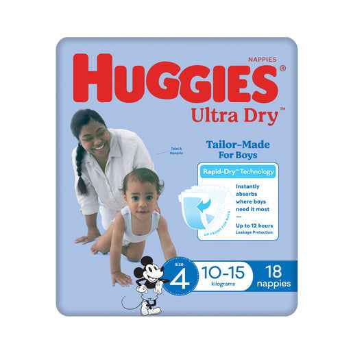 Huggies Ultra Dry for Boys Size 4 (10-15kg) 18 Pack