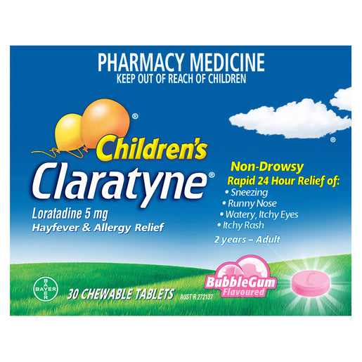 Claratyne Children's Hayfever & Allergy Relief Bubblegum Flavoured Chewable Tablets 30 Tablets