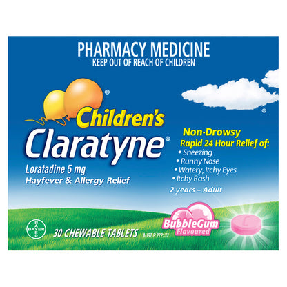 Claratyne Children's Hayfever & Allergy Relief Bubblegum Flavoured Chewable Tablets 30 Tablets