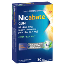Nicabate Extra Fresh Mint Gum Quit Smoking 4mg 30 Pack
