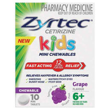 Zyrtec Cetirizine Kids Mini Chewables Grape Flavour 10 Tablets