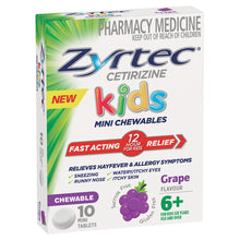 Zyrtec Cetirizine Kids Mini Chewables Grape Flavour 10 Tablets