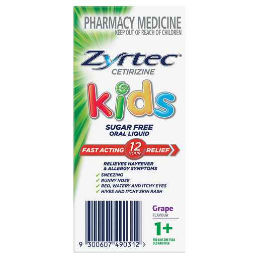 Zyrtec Cetirizine Kids Sugar Free Oral Liquid Grape Flavour 60mL