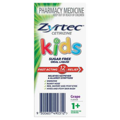 Zyrtec Cetirizine Kids Sugar Free Oral Liquid Grape Flavour 60mL