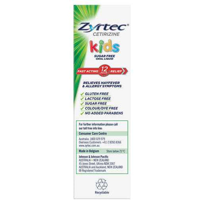 Zyrtec Cetirizine Kids Sugar Free Oral Liquid Grape Flavour 60mL