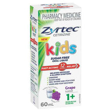 Zyrtec Cetirizine Kids Sugar Free Oral Liquid Grape Flavour 60mL