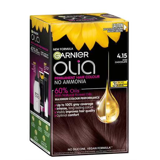 Garnier Olia 4.15 Iced Chocolate Permanent Hair Colour No Ammonia 60% Oils 1 Pack - GimmeNow