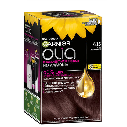 Garnier Olia 4.15 Iced Chocolate Permanent Hair Colour No Ammonia 60% Oils 1 Pack - GimmeNow