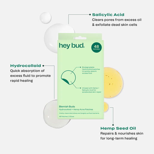 Hey Bud Hydrocolloid + Hemp Acne Patches 48 Patches