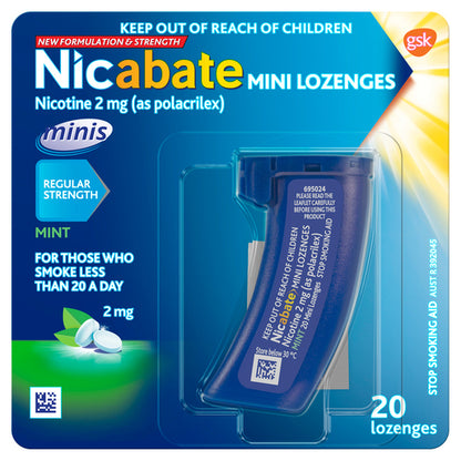 Nicabate Mini Lozenges Nicotine 2mg Regular Strength Mint 20 Lozenges