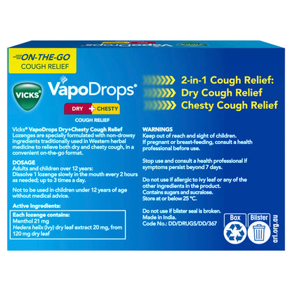 Vicks VapoDrops Dry + Chesty Cough Relief 24 Lozenges
