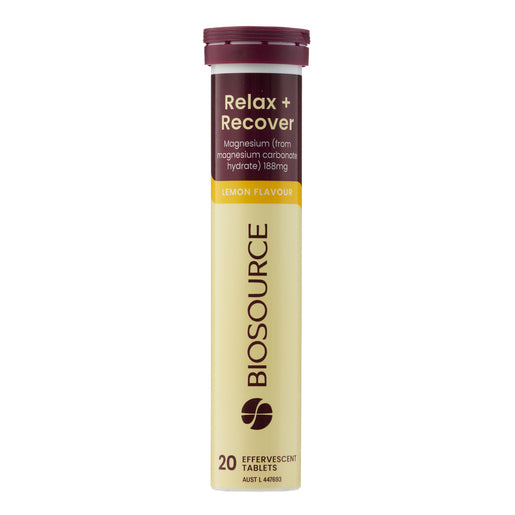 BIOSOURCE Relax + Recover Lemon Flavour 20 Effervescent Tablets - GimmeNow
