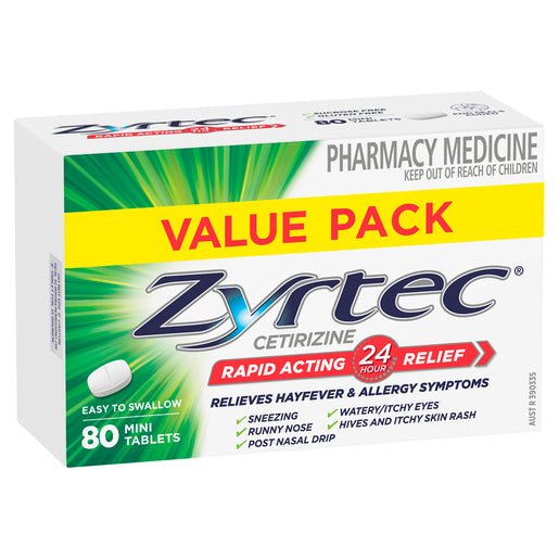 Zyrtec Cetirizine 10mg 80 Mini Tablets - GimmeNow