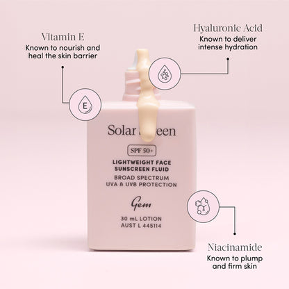 GEM Solar Screen SPF 50+ Lightweight Face Sunscreen Fluid 30mL